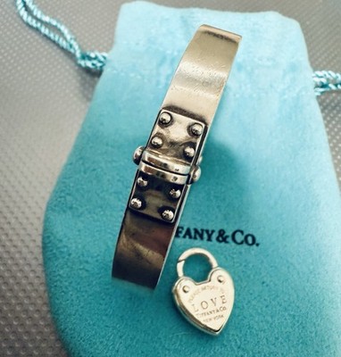 Tiffany & co Return To T&co Silver Heart Lock Padlock Bangle Hinge