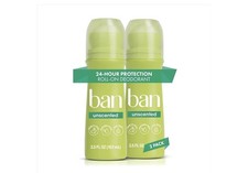 Ban Unscented Deodorant for Women and Men, 24-hour Underarm 3.5 Oz, Pack of 2