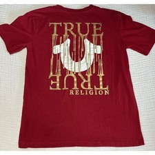 True Religion Kids T-Shirt Red Gold Horseshoe Logo Short Sleeve Top XL