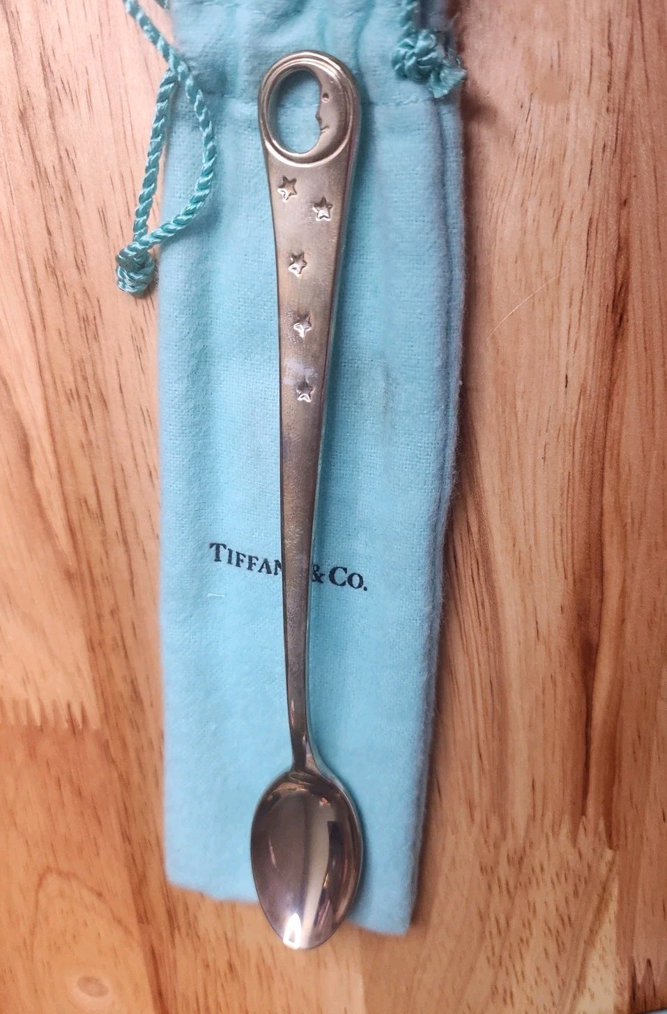 Tiffany & Co 925 Sterling Silver Moon Stars Infant Baby Feeding Spoon Vtg 2000