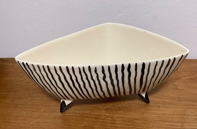 Rare Vintage Mid Century 1950s Atomic Black White Zebra Footed Dish Jema Holland