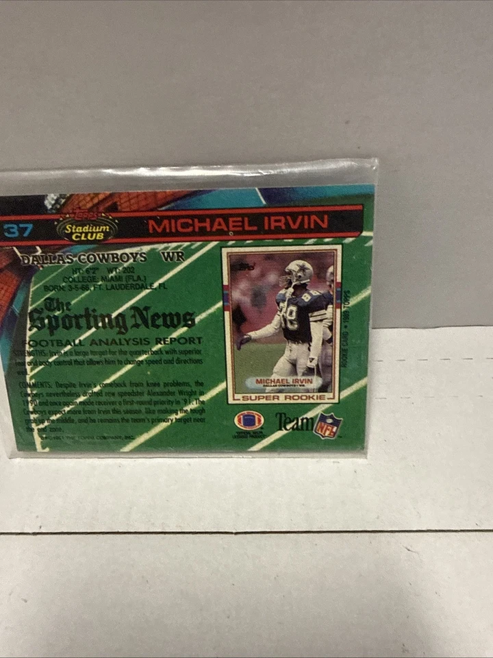 Michael Irvin 1991 Topps Stadium Club #37 Dallas Cowboys Miami U HOF - Image 3 of 3