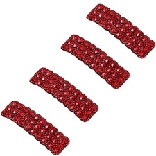 4 Pcs Red Rhinestones Snap Hair Clips, Fashion Rectangular Hairpins Shiny Lux...