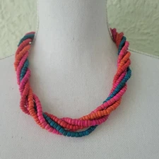 Vintage Twisted Necklace Multi Strand Wood Bead Chunky Funky Bojo Color 22"