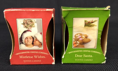Bridgewater Candle Co Votive Candle Cubes Mistletoe & Santa 2oz Set/2 NOS NEW