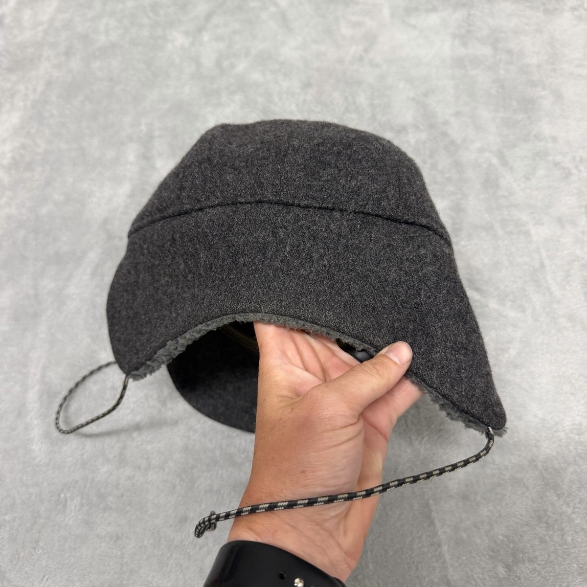 Patagonia Recycled Wool Ear Flap Cap Sherpa Cap Gray Outdoor Winter View 3
