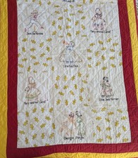 Vtg Handmade Stitched Baby Quilt Blanket Toddler Nursery Rhyme Wall Hangin 55x37