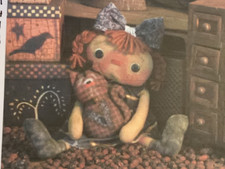 PATTERN Primitive Raggedy Ann Doll & Cat Doll Ornie NEW Threadbare Primitives