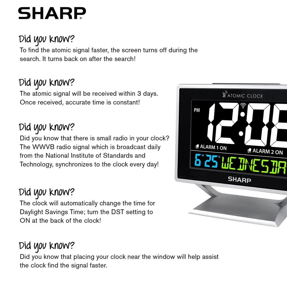 Color Display Dual Alarm Desktop Clock - Atomic Accuracy & Calendar Feature - Image 4 of 4