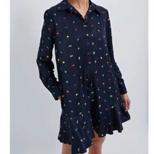 Tuckernuck Navy Floral Embroidered Mini Shirt Dress M Flowy NWT Quiet Luxury