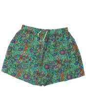 BASILE Womens Swimming Shorts UK 14 Large Green Floral Cotton AO11