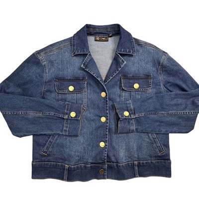 DG2 Diane Gilman Denim Jacket Women's Size Medium Gold Button Jean Jacket