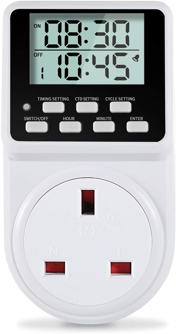 ORIDGET 24 Hour Digital Electric Timer Plug Socket UK with Countdown and On-Off