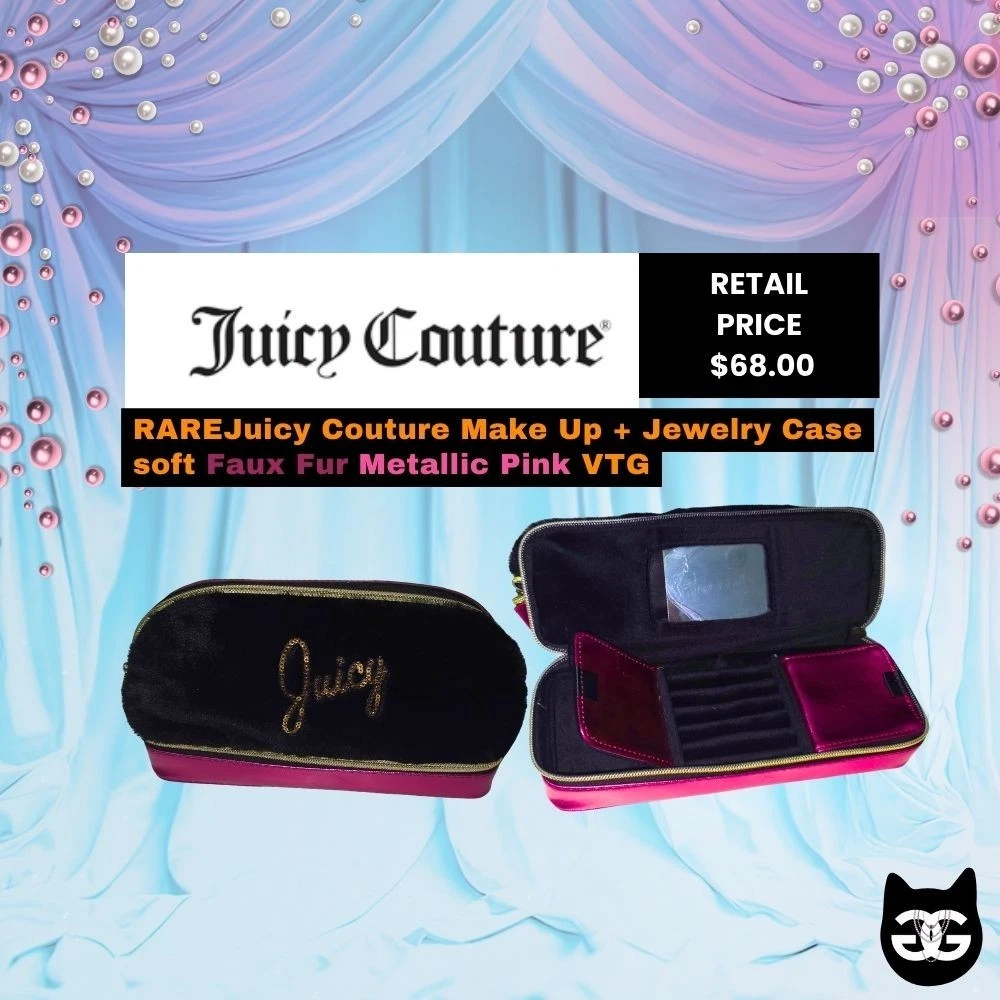 RARE y2k VTG Juicy Couture Faux Fur & Metallic Pink Makeup/Jewelry Organizer