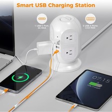 8-Outlet Power Strip Tower, 4 USB Surge Protector 10Ft 3 USB-A , 1 USB-C Ports