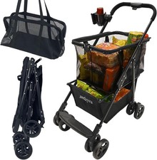 Foldable Shopping Cart with Wheels 80LB Heavy Duty Grocery Utility Black