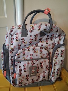 DISNEY MINNIE MOUSE DIAPER BAG BACKPACK GRAY WITH CHANGING PAD