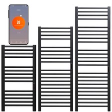SolAire Stainless Steel Dry Wifi Electric Heated Towel Rail + Timer, Black