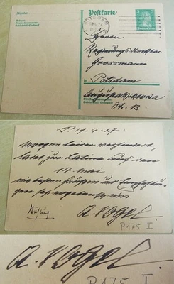 Verwaltungsjurist Alfred VOGEL (1875-1938) PK POTSDAM 1927 an Regierungsdirektor - Bild 1 von 4