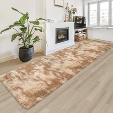 Super Soft Fluffy Living Room Area Rugs 2x8 ft Tie-Dyed Beige Shaggy Furry 