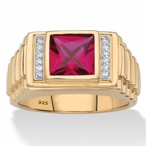 Authentic Men's 1.42 Cttw. Gold-Plated .925 Silver Created Red Ruby & Diamond Accent Ring