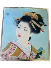 Vintage Traditional Japanese Womans Portrait  on Art Board  Geisha Portrait G2U