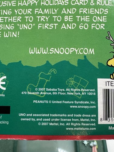 Peanuts A Charlie Brown Christmas UNO Game Snoopy's Doghouse New Sealed 2007 - Picture 4 of 7