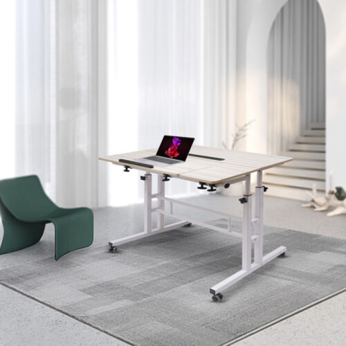 Adjustable Rolling Laptop Desk Office Computer Table Mobile Stand up Workstation