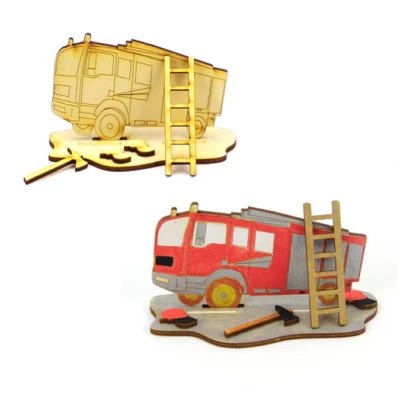 HOLZTEILCHEN KRUKOW Kreativ Set für Kinder, Geschenk, Feuerwehr, zum Kindergeburtstag, malen Holz