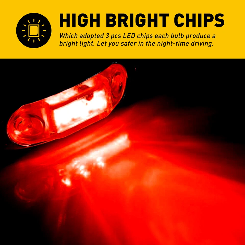 10x luces de señalización laterales 3 LED ámbar rojo para autos RV camioneta remolque camioneta pickup más brillantes Foto 3 de 4
