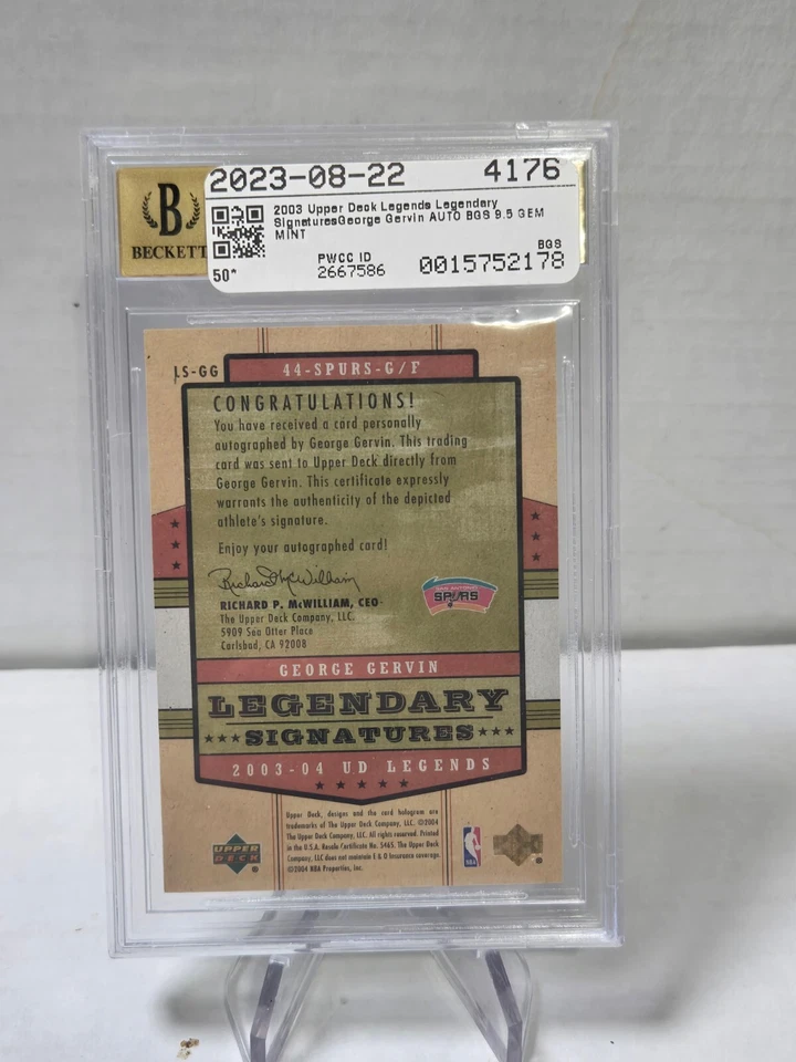 2003 Upper Deck Legends George Gervin Legendary Signatures BGS 9.5 - Image 2 of 2