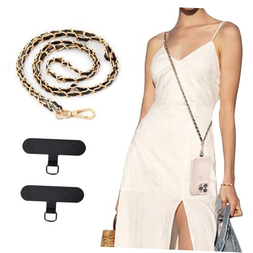 Universal Phone Lanyard, Metal Cell Phone Chain Anti-Theft Crossbody Black