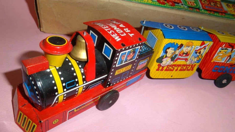 DE COLECCIÓN YONE JAPÓN MECÁNICO WESTERN CÓMIC TREN HOJALATA LITOGRAFÍA CUERDA con LLAVE EN CAJA AÑOS 70 Foto 3 de 4