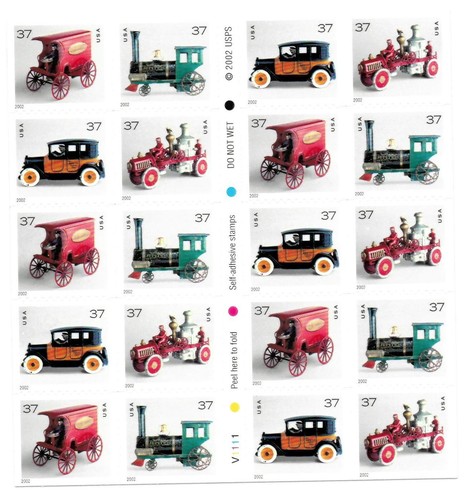 USA Stamps Scott 3626-3629 Antique Toys Booklet Pane MNH