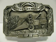 Massey Ferguson MF 35 Combine Pewter Belt Buckle 1986 LE Tractor Triangle Logo