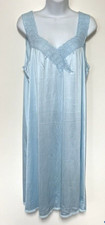 Vintage Vanity Fair MEDIUM Nightgown Blue Nylon Lace Sleeveless USA Made 1980's