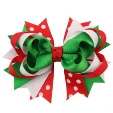 Red Green White Polka Dot Christmas Hair Bow 4 1/2"