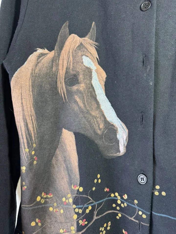 Chaqueta ligera artesanal para mujer - Talla: mediana - Negra + Caballo Foto 2 de 4