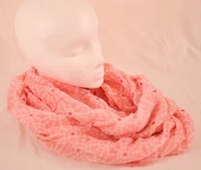 women's infinity scarf white & pinks one size  28" wide X 70" around daisy