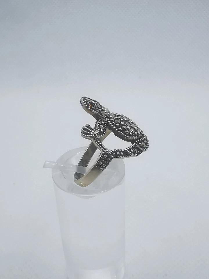 Frosch Damen Ring 925 Silber mit Markasiten und Granat Edelsteinen  - Bild 3 von 4