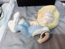 M.L.M Adorable Ceramic Little Country Boy Sleeping Sculpture - 16"