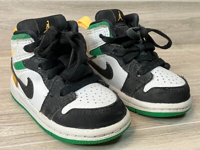 Nike Air Jordan 1 Retro Mid Black White Green BQ6933-101 Toddler Size 4C