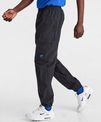 Nike Air Max Woven Cuffed Cargo Utility Pants Trousers Black Blue