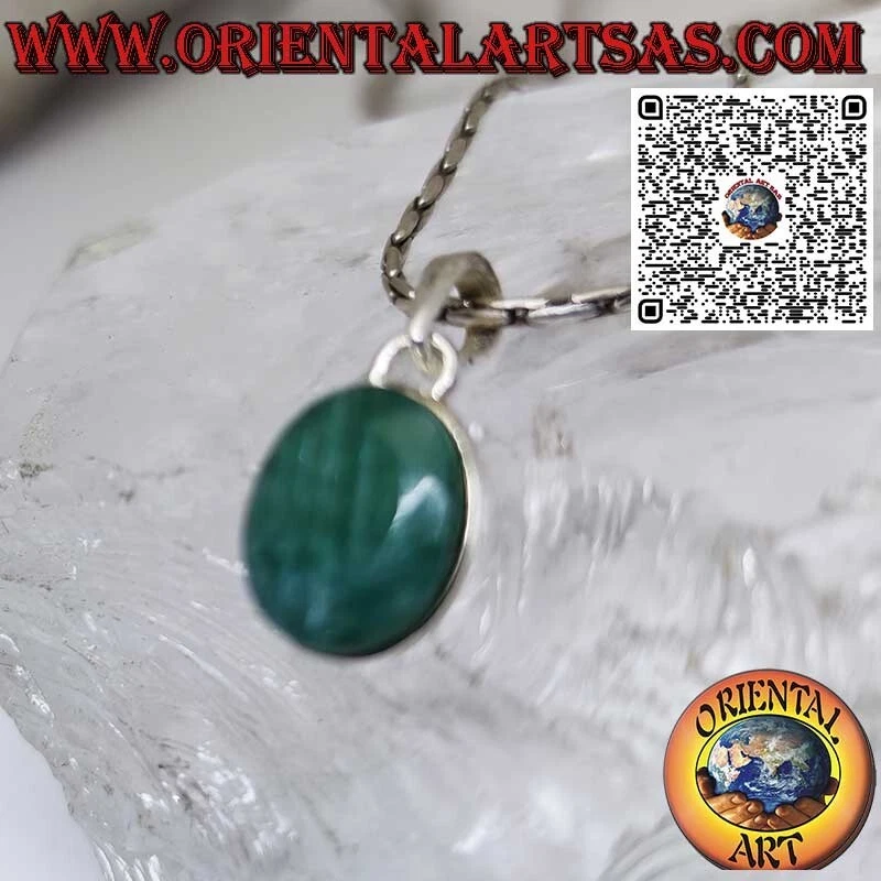 Ciondolo in argento 925‰ con smeraldo naturale ovale contornato liscio alto - Immagine 3 di 4