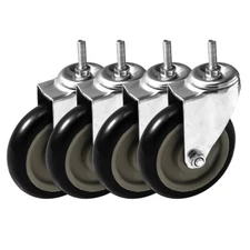 4 Pack 5 Inch Stem Caster Swivel Black Polyurethane Heavy Duty Caster Wheels