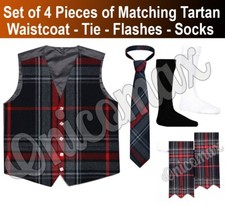 Tartan Kilt Vest for Men SCOTTISH Waistcoat Bias Cut 5 Button Flashes Tie Socks