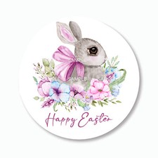30 Happy Easter Bunny in Basket Scrapbook Stickers 1.5" Round Envelope Seals