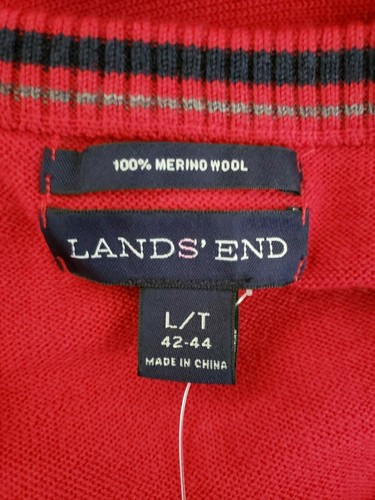 Lands' End Men's Knit Merino Wool Sweater Red Size L/T 42-44 NWOT - Picture 4 of 4