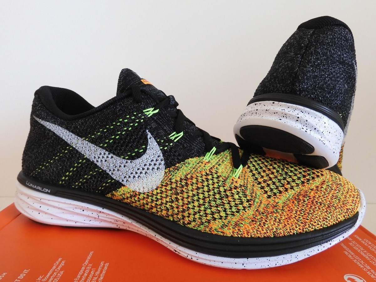NIKE FLYKNIT LUNAR3 LUNAR 3 BLACK-WHT-ELECTRIC GREEN-ORANGE SZ