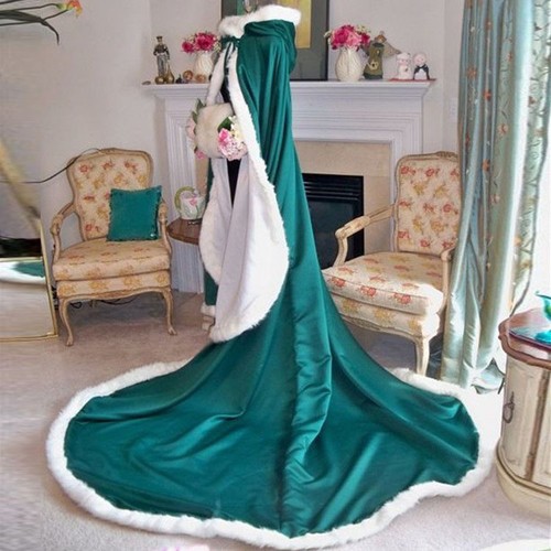Winter Wedding Dress Bridal Hooded Long Cloak Cape Faux Fur Mantles Christmas - Picture 9 of 13